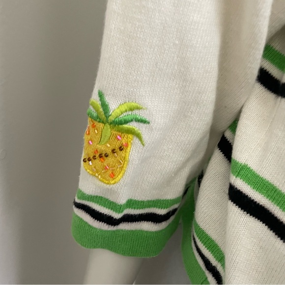 TERAZZO Pineapple Embroidered Beaded Yellow Green Cardigan Sweater - Picture 9 of 9